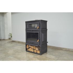 Flamestove FS-044 St Retro Dik Tek Camlı Odunluklu Kuzineli Döküm Soba