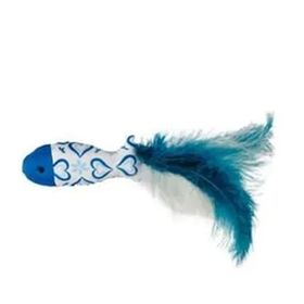 Flamingo 20 cm Mavi Beyaz Catnipli Tüylü Balık Kedi Oyuncağı