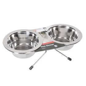 Flamingo Kedi ve Küçük Irk Köpek Duo Dinner İkili Çelik 13 cm 380 ml Mama Kabı