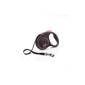 Flexi Black Design Şerit Otomatik Pembe Siyah 5 mt Medium Köpek Gezdirme Tasması