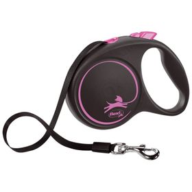 Flexi Black Design Şerit Otomatik Pembe Siyah 5 mt Small Köpek Gezdirme Tasması