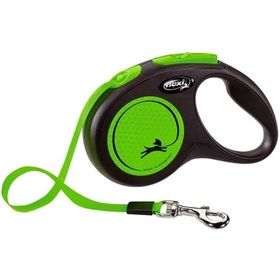Flexi New Yeşil 5 mt S Neon Otomatik Şerit Köpek Gezdirme Tasması