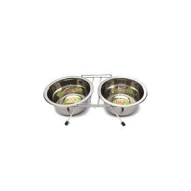 Flip Kedi ve Küçük Irk Köpekler İçin Paslanmaz Çelik İkili 2x240 ml Mama ve Su Kabı