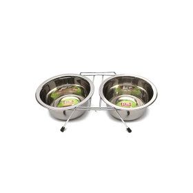 Flip Kedi ve Küçük Irk Köpekler İçin Paslanmaz Çelik İkili 2x475 ml Mama ve Su Kabı