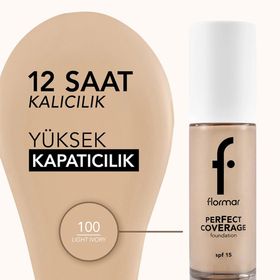 Flormar Perfect Coverage Yüksek Pigmentli Uzun Süre Kalıcı SPF15 100 Light Ivory Fondöten
