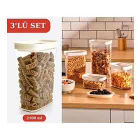 Flosoft 3x2100 ml Lüks Kristal Dikdörtgen Erzak Saklama Kabı