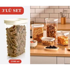 Flosoft 3x2100 ml Lüks Kristal Dikdörtgen Erzak Saklama Kabı