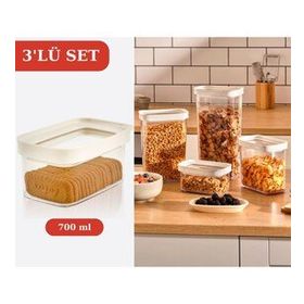 Flosoft 3x700 ml Lüks Kristal Dikdörtgen Erzak Saklama Kabı