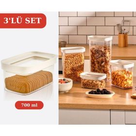 Flosoft 3x700 ml Lüks Kristal Dikdörtgen Erzak Saklama Kabı