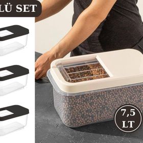 Flosoft Multibox 3x7.5 lt Füme Kaydırak Kapaklı Erzak Saklama Kabı
