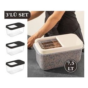 Flosoft Multibox 3x7.5 lt Füme Kaydırak Kapaklı Erzak Saklama Kabı