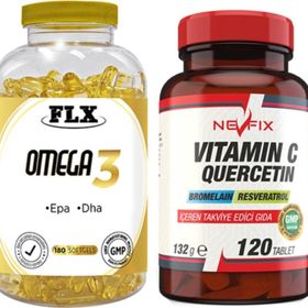 Flx Omega 3 180 Kapsül Balık Yağı + Nevfix Vitamin C Quercetin Bromelain 120 Tablet