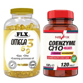 Flx Omega 3-6-9 90 Kapsül Balık Yağı + Nevfix Coenzyme Q10 200 mg 120 Tablet Takviye Edici Gıda