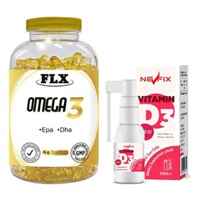 Flx Omega 3 90 Softgel + Nevfix Vitamin D3 Sıvı 20 ml Takviye Gıda