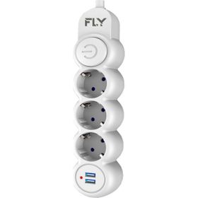 Fly 3393-01 2.1A Antrasit Beyaz Anahtarlı 2 mt Kablo 3 Soket 2 USB Akım Korumalı Priz