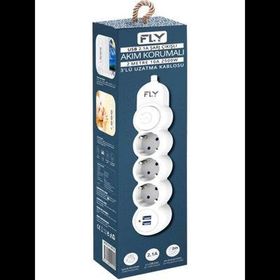 Fly 3393-01 3 Soket 2 USB 2.1A Anahtarlı 2 m Beyaz Kablo Akım Korumalı Priz