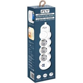 Fly 3393-01 3 Soket 2 USB 2.1A Anahtarlı 2 m Beyaz Kablo Akım Korumalı Priz