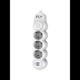 Fly 3393-01 3 Soket 2 USB 2.1A Anahtarlı 2 m Beyaz Kablo Akım Korumalı Priz