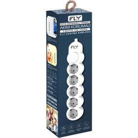 Fly 3394-01 5 Soket 2.1A Anahtarlı 2 m Beyaz Kablo Akım Korumalı Priz