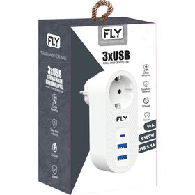 Fly 3400-01 1 Soket 2 USB 1 Type-C 2.1 A Beyaz Akım Korumalı Priz