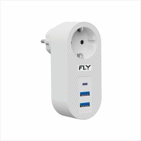 Fly 3400-01 1 Soket 2 USB 1 Type-C 2.1 A Beyaz Akım Korumalı Priz