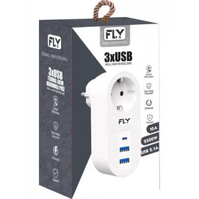 Fly 3400-01 1 Soket 2 USB 1 Type-C 2.1 A Beyaz Akım Korumalı Priz
