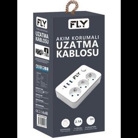 Fly 3406-01 3 Soket 3 USB 2.1 A Anahtarlı 2 m Kablo Beyaz Akım Korumalı Priz