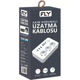 Fly 3406-01 3 Soket 3 USB 2.1 A Anahtarlı 2 m Kablo Beyaz Akım Korumalı Priz