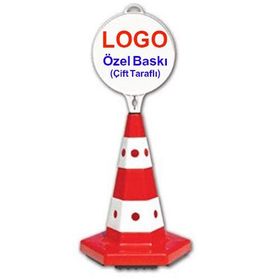 FM Trafik Kedi Gözlü 54 cm Yuvarlak Tabela Baskılı Trafik Konisi