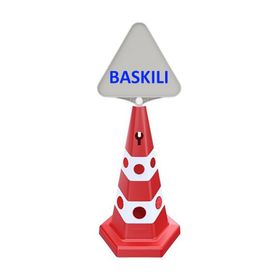 FM Trafik Kedi Gözlü 650 mm Üçgen Tabela Baskılı Reklam Konisi