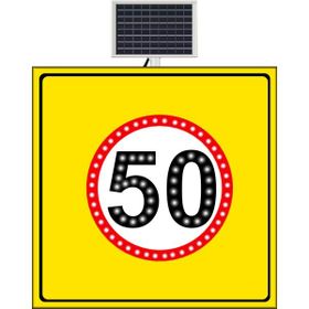 FM Trafik Sarı Zemin 1000x1000 mm Güneş Enerjili Hız Limiti 50 Km/H