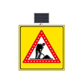 FM Trafik Sarı Zemin 1000x1000 mm Güneş Enerjili Yolda Çalışma Var