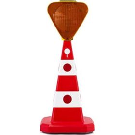 FM Trafik Ultra Kedi Gözlü 60 cm Solarlı Flaşör Lamba Sarı Trafik Konisi