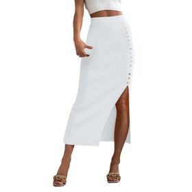 FNKDOR Bodycon Ribanalı Yüksek Bel Beyaz Kadın Etek