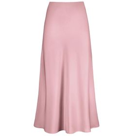 FNKDOR Bodycon Rock Yüksek Bel Uzun Sade Fermuarlı Pembe Kadın Etek