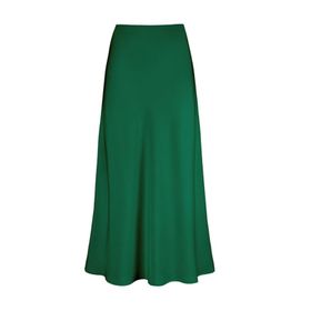 FNKDOR Bodycon Saten Yüksek Bel Uzun Sade Fermuarlı Yeşil Kadın Etek