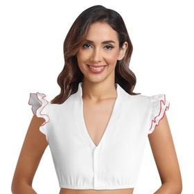 FNKDOR Dirndl Oktoberfest V Yaka Kanatlı Kollu Şık Kırmızı Kadın Bluz