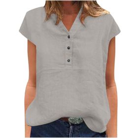 FNKDOR Henry Gri Yazlık Kısa Kollu Kadın T-shirt