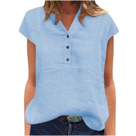 FNKDOR Henry Mavi Yazlık Kısa Kollu Kadın T-shirt