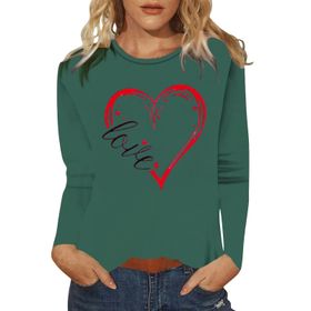 FNKDOR Love Heart Graphic AG Yuvarlak Yaka Uzun Kollu Kadın Bluz