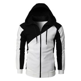 FNKDOR Patchwork Beyaz Kapüşonlu Fermuarlı Erkek Sweatshirt