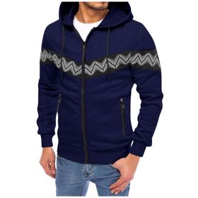 FNKDOR Patchwork Lacivert Kapüşonlu Fermuarlı Erkek Sweatshirt