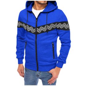 FNKDOR Patchwork Mavi Kapüşonlu Fermuarlı Erkek Sweatshirt