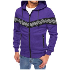 FNKDOR Patchwork Mor Kapüşonlu Fermuarlı Erkek Sweatshirt