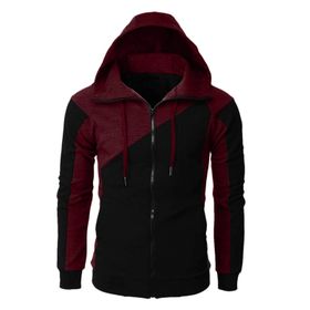 FNKDOR Patchwork Şarap Kapüşonlu Fermuarlı Erkek Sweatshirt