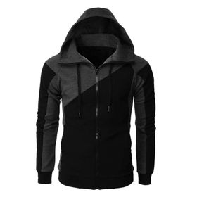 FNKDOR Patchwork Siyah Kapüşonlu Fermuarlı Erkek Sweatshirt