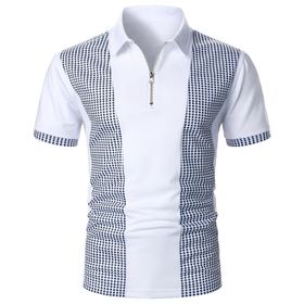 FNKDOR Slim Fit Beyaz Patchwork Kareli Fermuarlı Erkek T-shirt