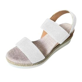 FNKDOR Slingback Beyaz Rahat Şık Elastik Bant Keten Kama Kadın Sandalet