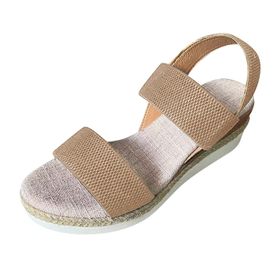 FNKDOR Slingback Haki Rahat Şık Elastik Bant Keten Kama Kadın Sandalet