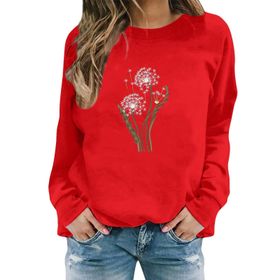 FNKDOR Taraxacum Kapüşonsuz Havalı Kırmızı Kadın Sweatshirt